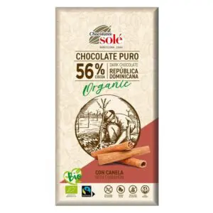 CHOCOLATE SOLE NEGRO 56  ECOLÓGICO CON CANELA 100G