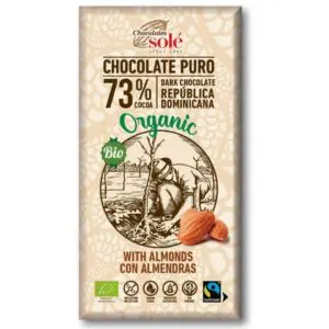 CHOCOLATE SOLE NEGRO 73  ECOLÓGICO CON ALMENDRAS E