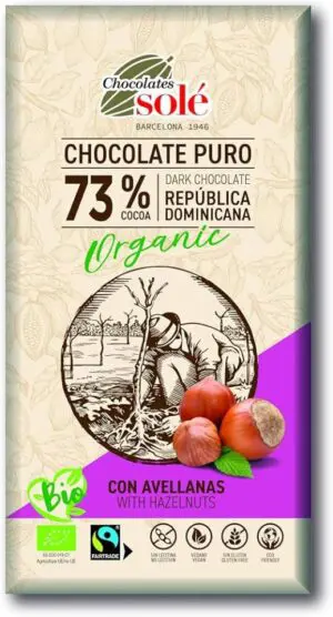 CHOCOLATE SOLE NEGRO 73  ECOLÓGICO CON AVELLANAS E