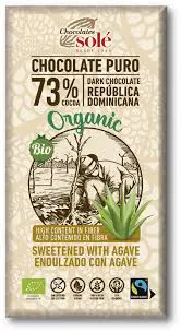 CHOCOLATE SOLE NEGRO 73  ECOLÓGICO CON SIROPE DE A