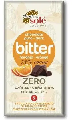 CHOCOLATE SOLE ZERO NEGRO 72  NARANJA CON STEVIA 1